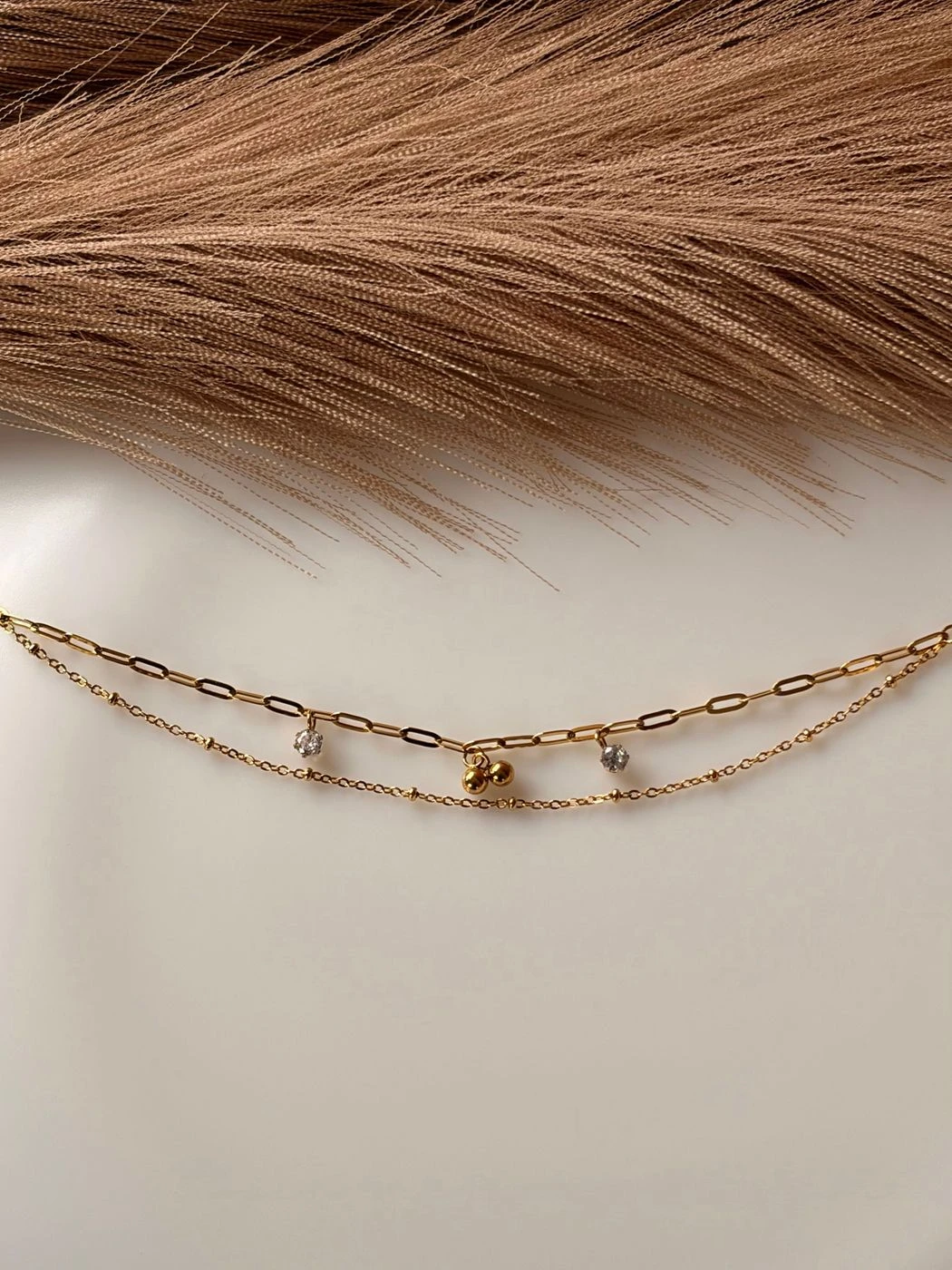 Double layer charm chain bracelet