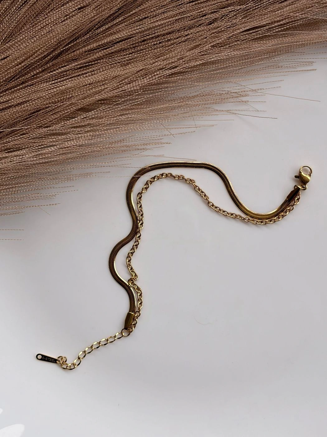 Gold snake double layer chain bracelet