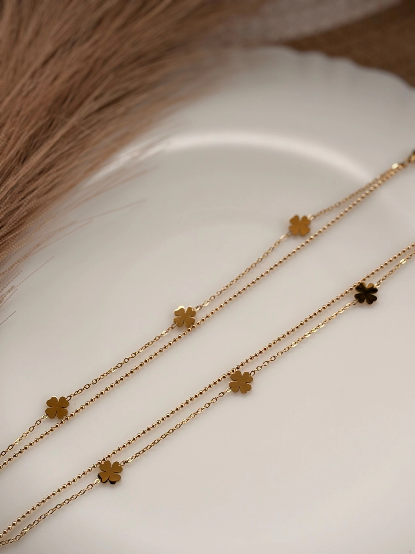 Double layer thin floral anklet