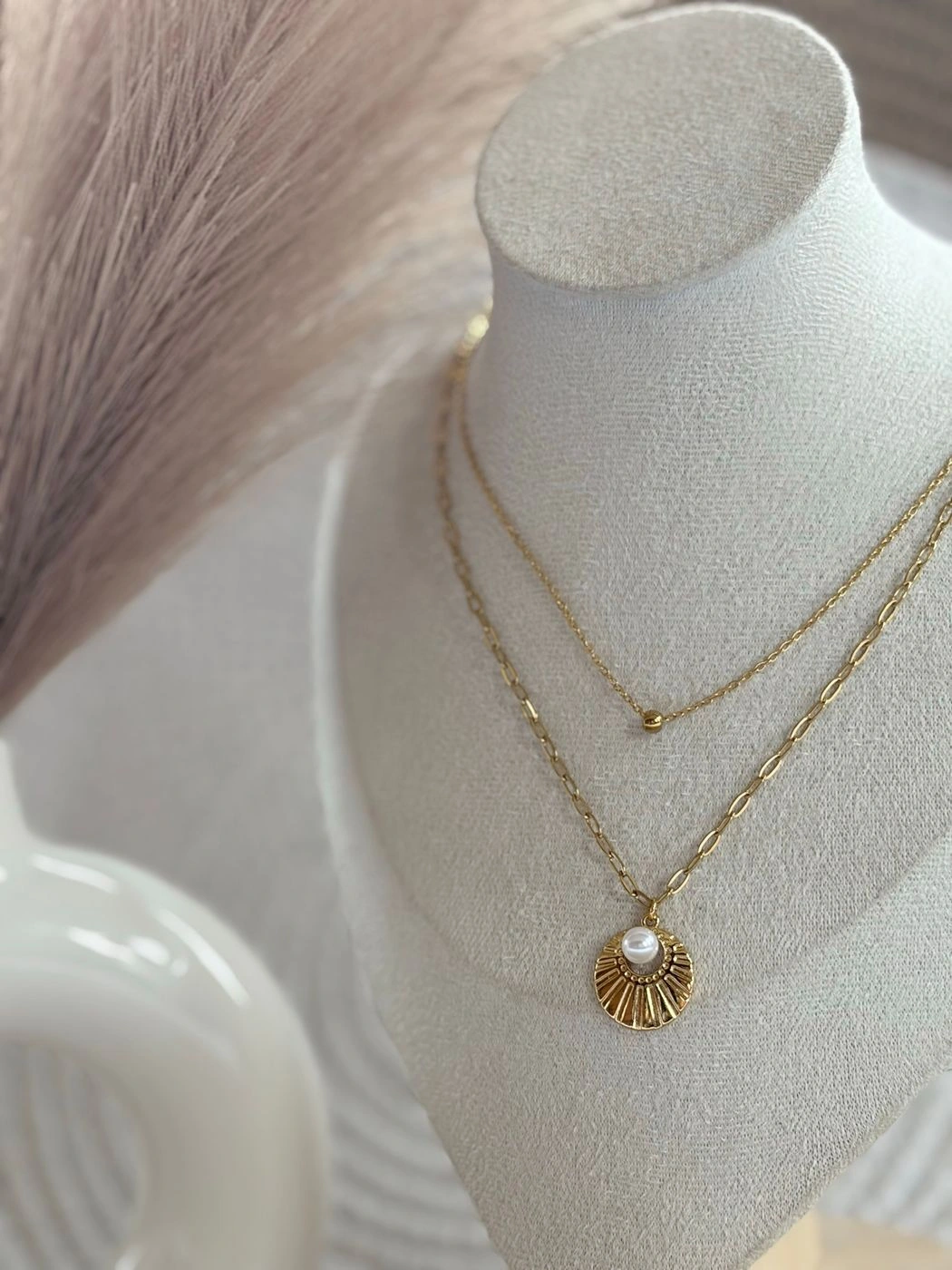 Pearl stone double layer chain 1