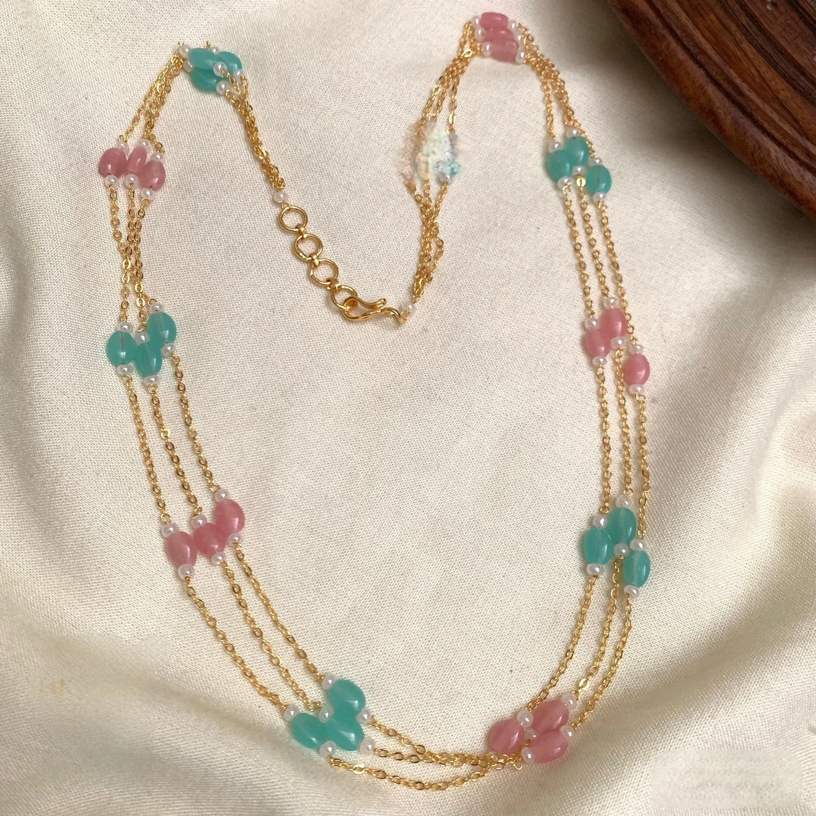 Emerald green and pink 3 layer