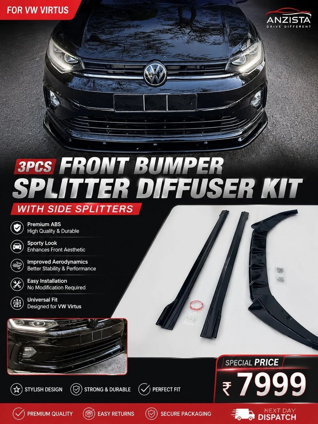 Virtus and Salvia body kit with side skirts and splitter lip