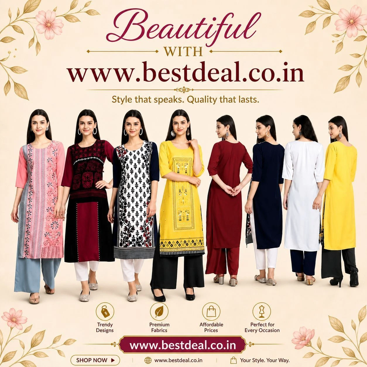 Stylish Printed Crepe Kurti Combo (Pack of 4) – Best Quality at Lowest Price