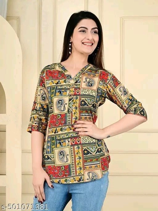 Stylish Printed Polycotton Tops & Tunics for Women | 3/4 Sleeve Casual Wear | Sizes S to 5XL 2