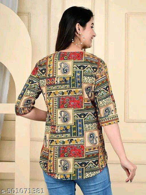 Stylish Printed Polycotton Tops & Tunics for Women | 3/4 Sleeve Casual Wear | Sizes S to 5XL 5