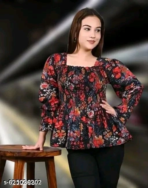 Women’s Stylish Floral Printed Crepe Crop Top | 3/4 Sleeve Casual Top for Girls & Women 2