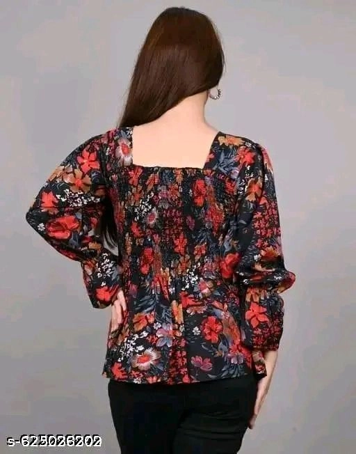 Women’s Stylish Floral Printed Crepe Crop Top | 3/4 Sleeve Casual Top for Girls & Women 3