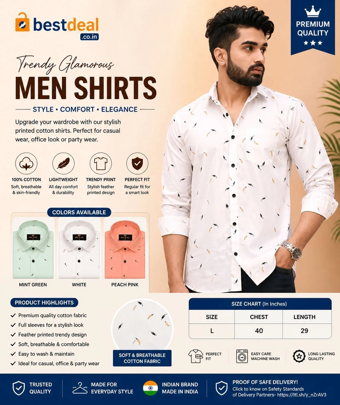 Men’s Trendy Printed Cotton Shirt | Stylish Casual Long Sleeve Shirt for Men