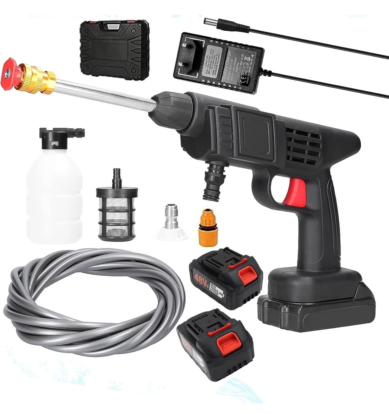 Double Battery 48v Rechargeable Electric, Car Washer Gun (1 Set) 2
