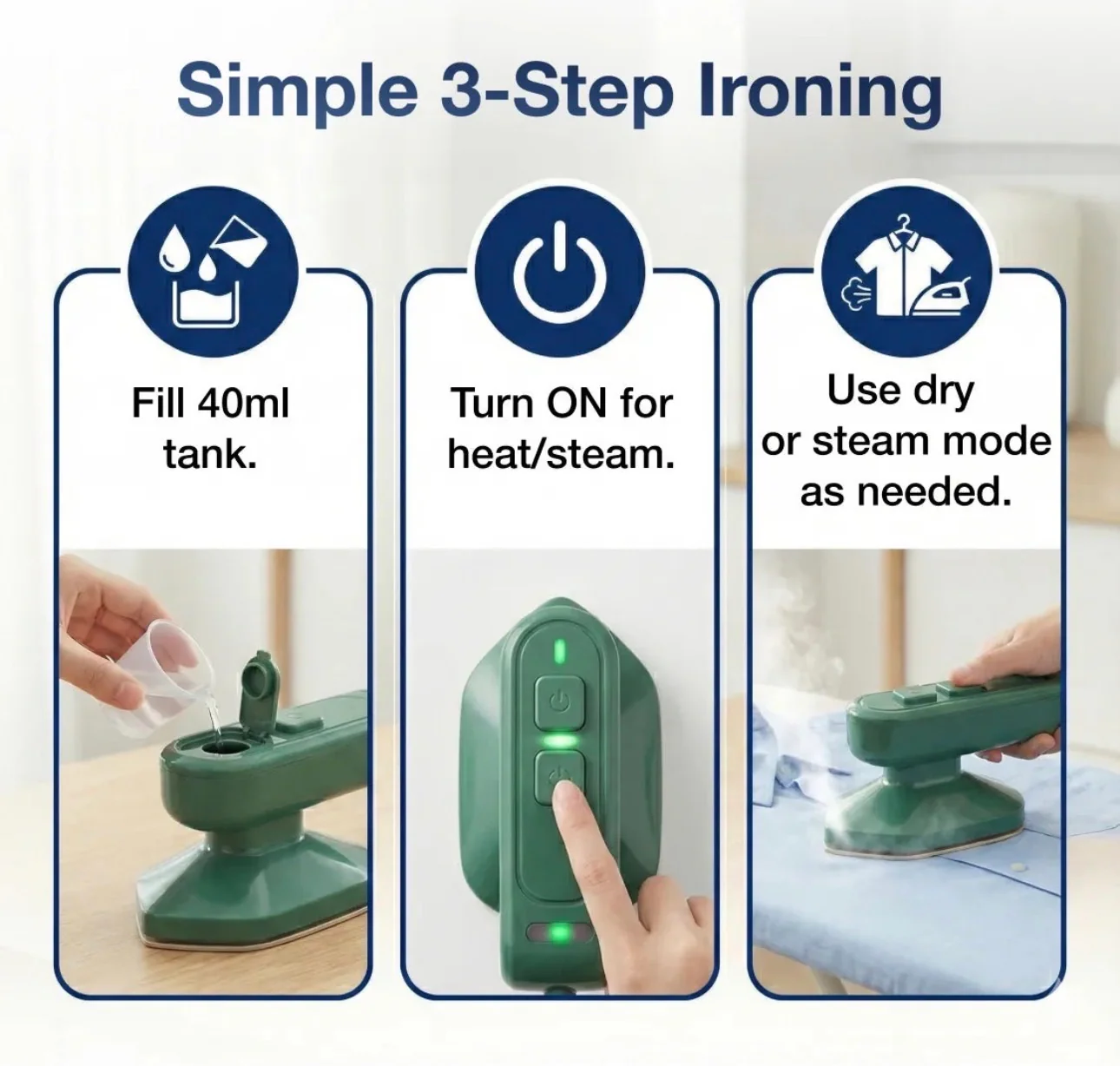 Mini Steamer & Iron: 2-in-1 Portable Travel Friendly 3