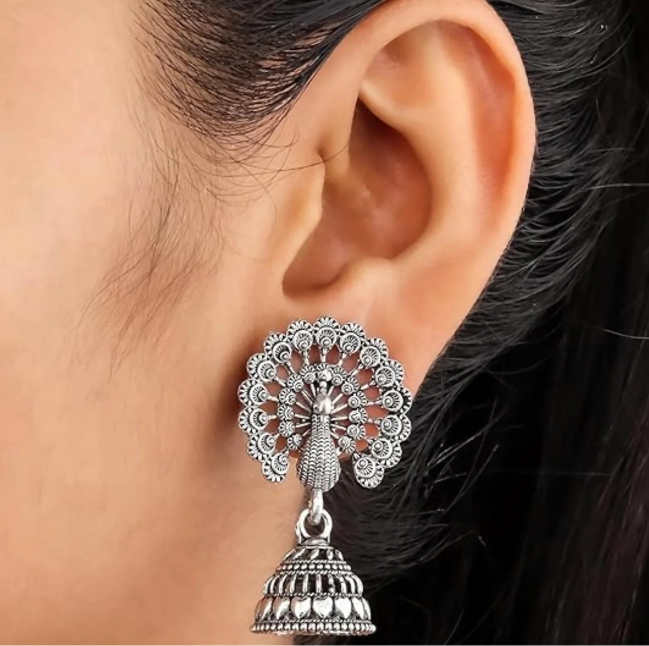 Traditional Oxidised Silver Jhumka Earrings Set Stylish Big Jhumki (6Pair Combo) 2