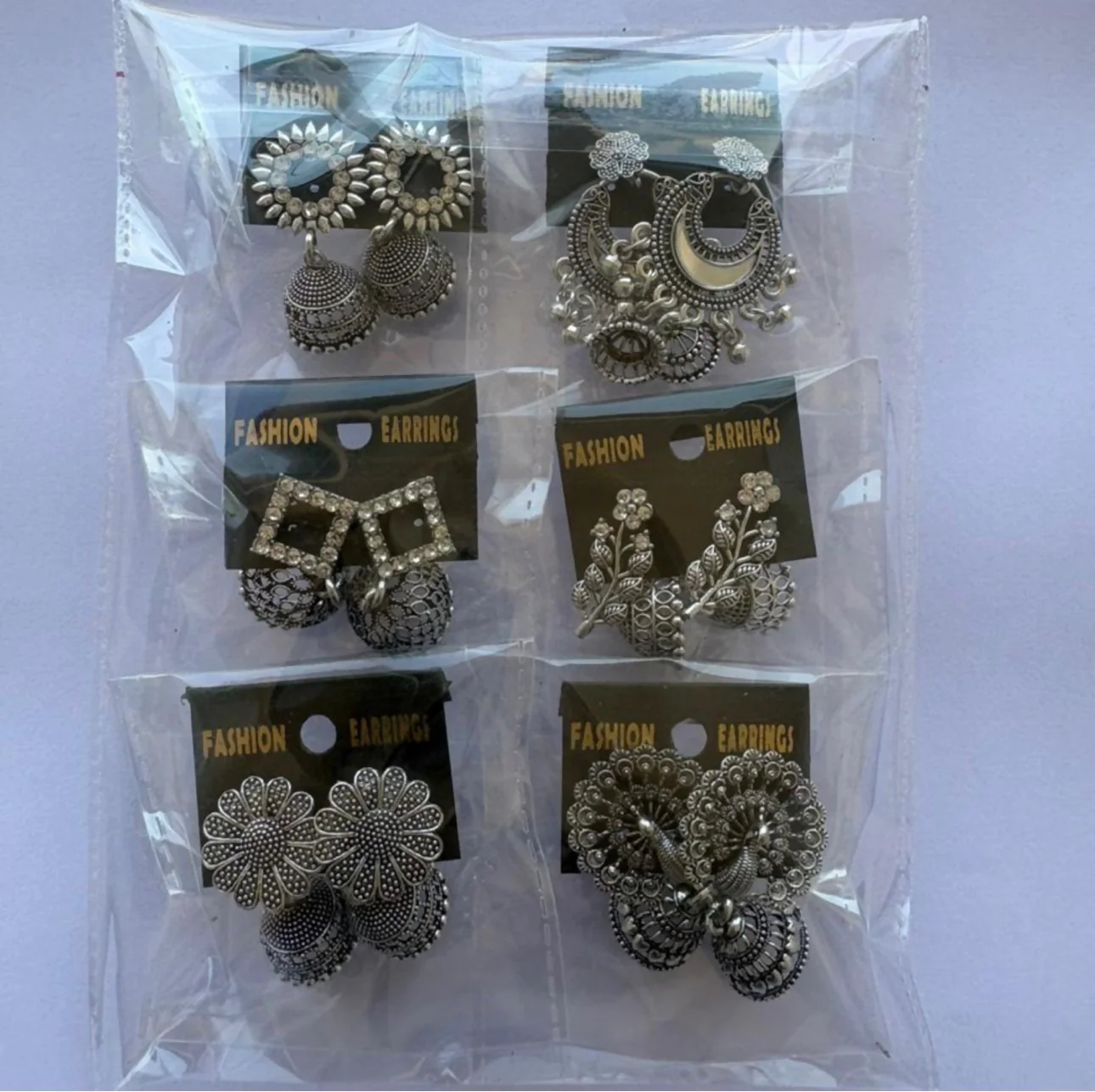 Traditional Oxidised Silver Jhumka Earrings Set Stylish Big Jhumki (6Pair Combo) 4