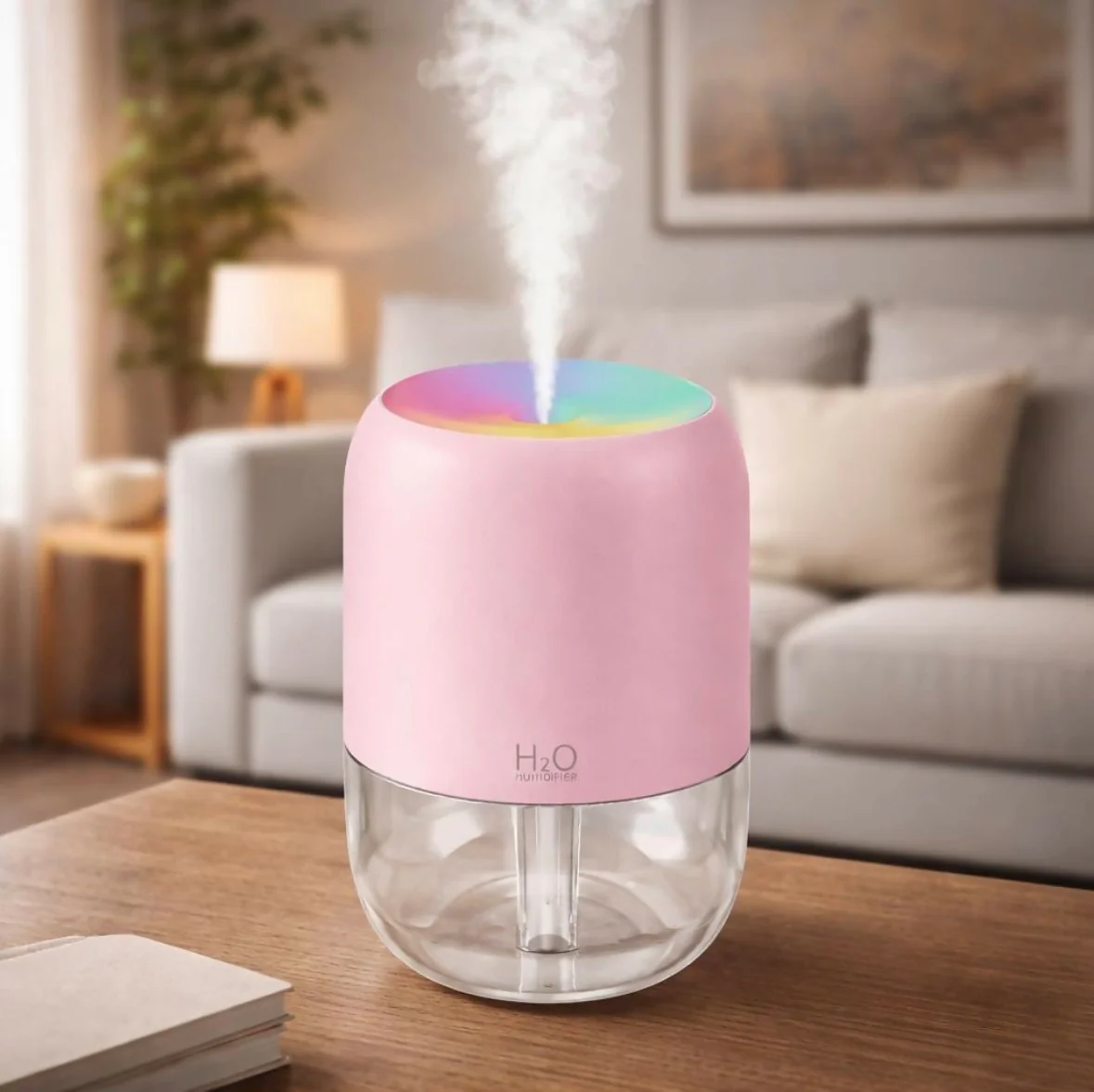 Pink Usb Mini H20 Humidifier With Color Led Light For Desk & Bedroom