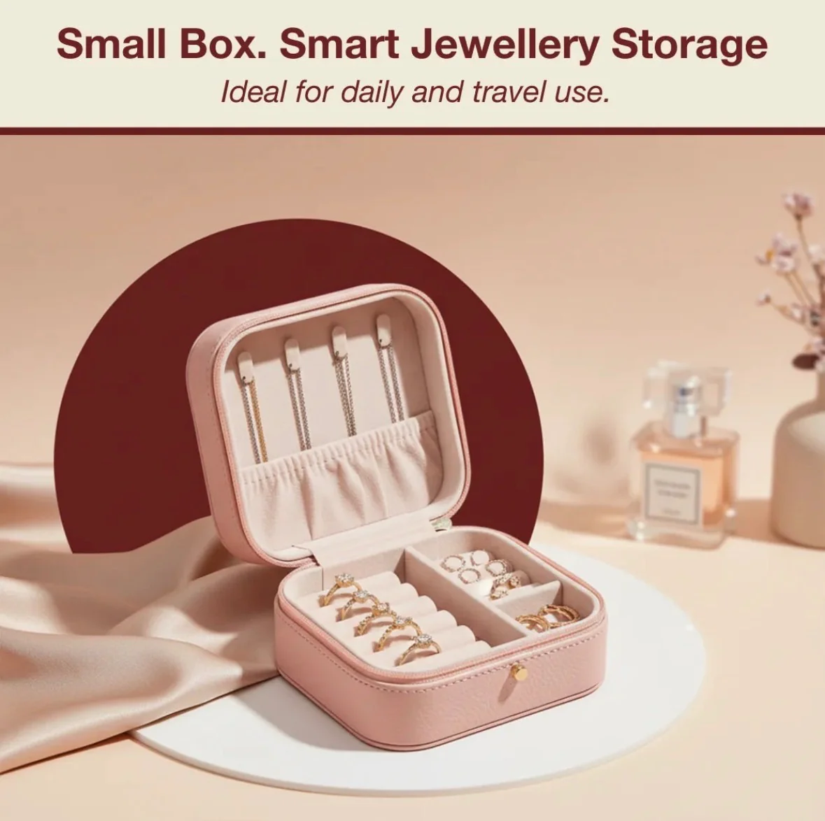 Mini Pu Leather Jewellery Box For Travel & Storage