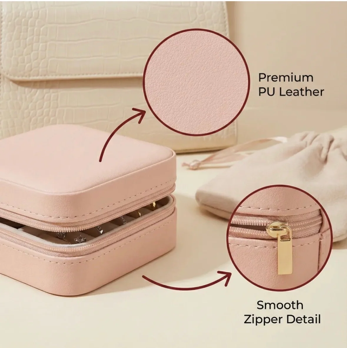 Mini Pu Leather Jewellery Box For Travel & Storage 3