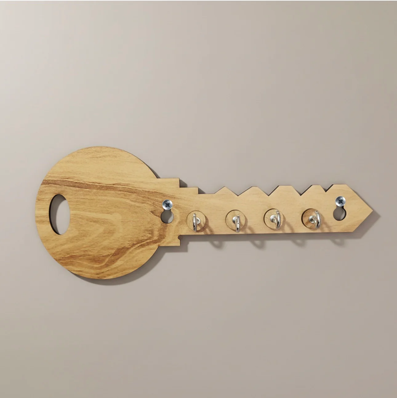 Key-Shaped Wooden Key Holder For Wall - Decorative Maf Wall Key Organizer | Modern Home Décor Key Stand 2