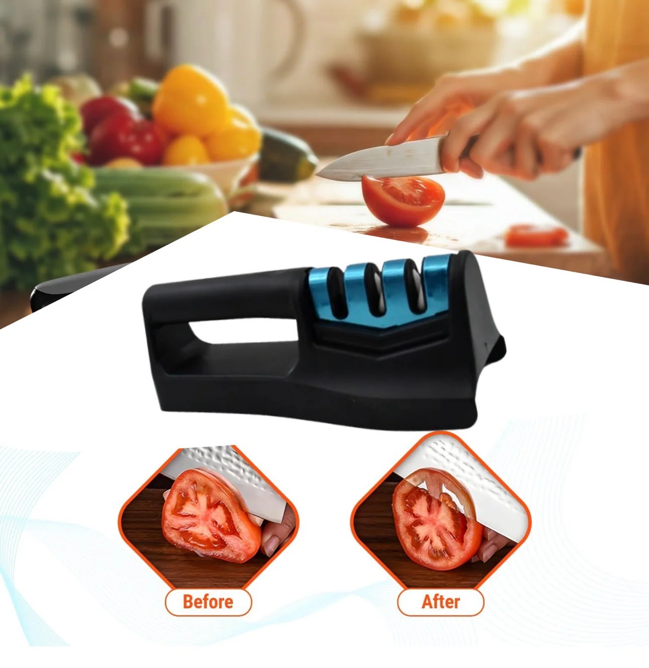 Kitchen Knife Sharpener - Handheld Chefs & Serrated (1 Pc, Chopper Not Included) 7