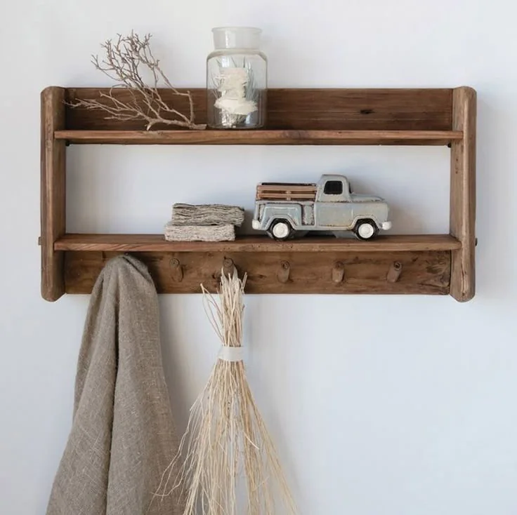Premium Wood Wall-Mounted Shelf with Hooks