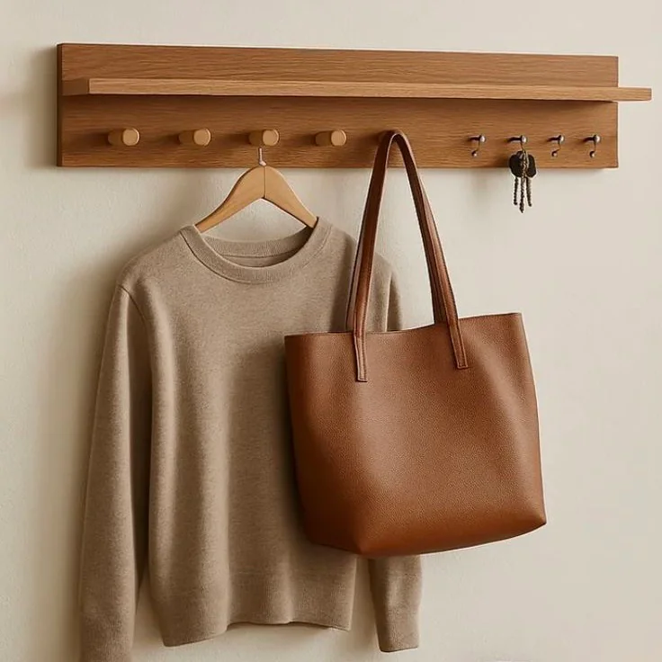 Wood Wall Shelf with Dual Hook System