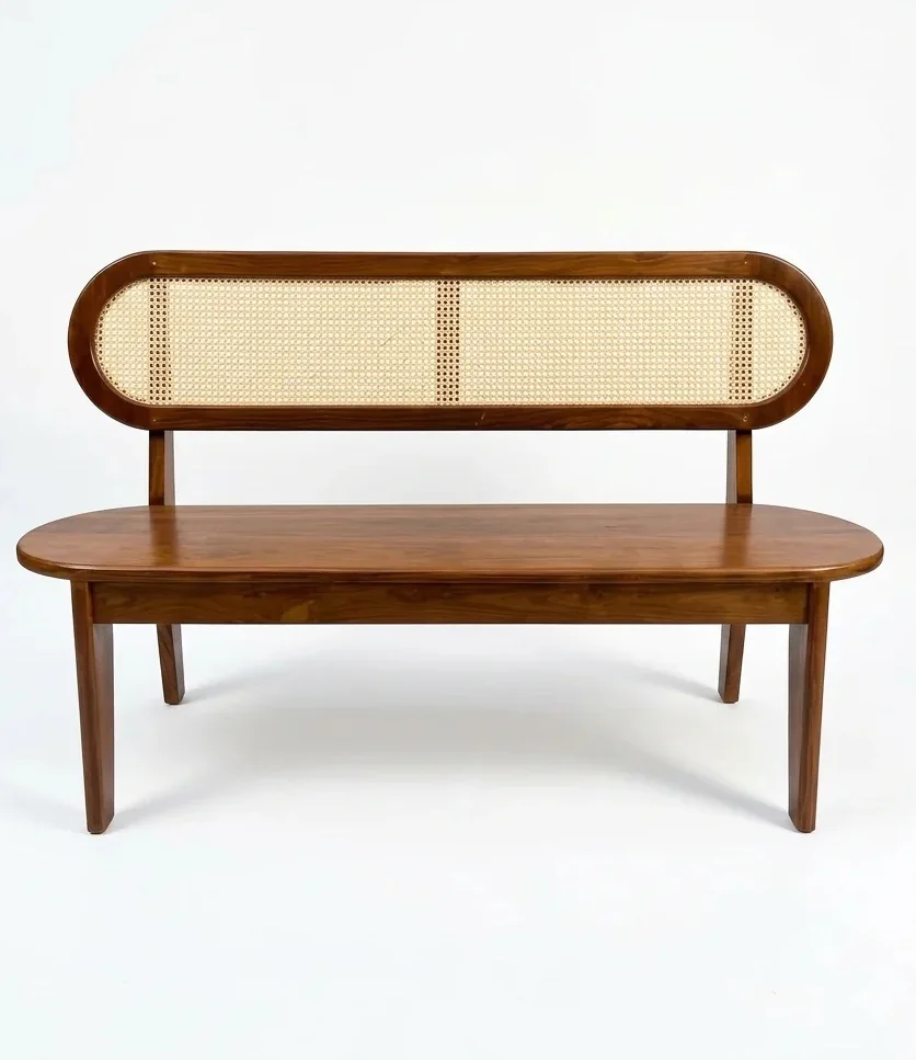 Premium Teak Wood Bench with Cane Backrest