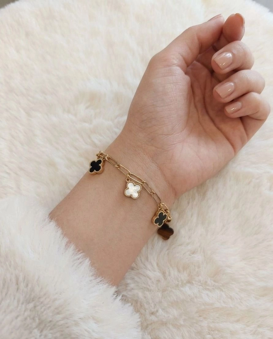 Stainless steel clover charm bracelet