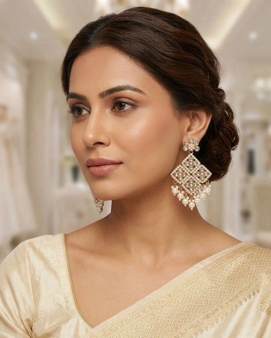 Traditional Kundan and Pearl Dangler Earrings