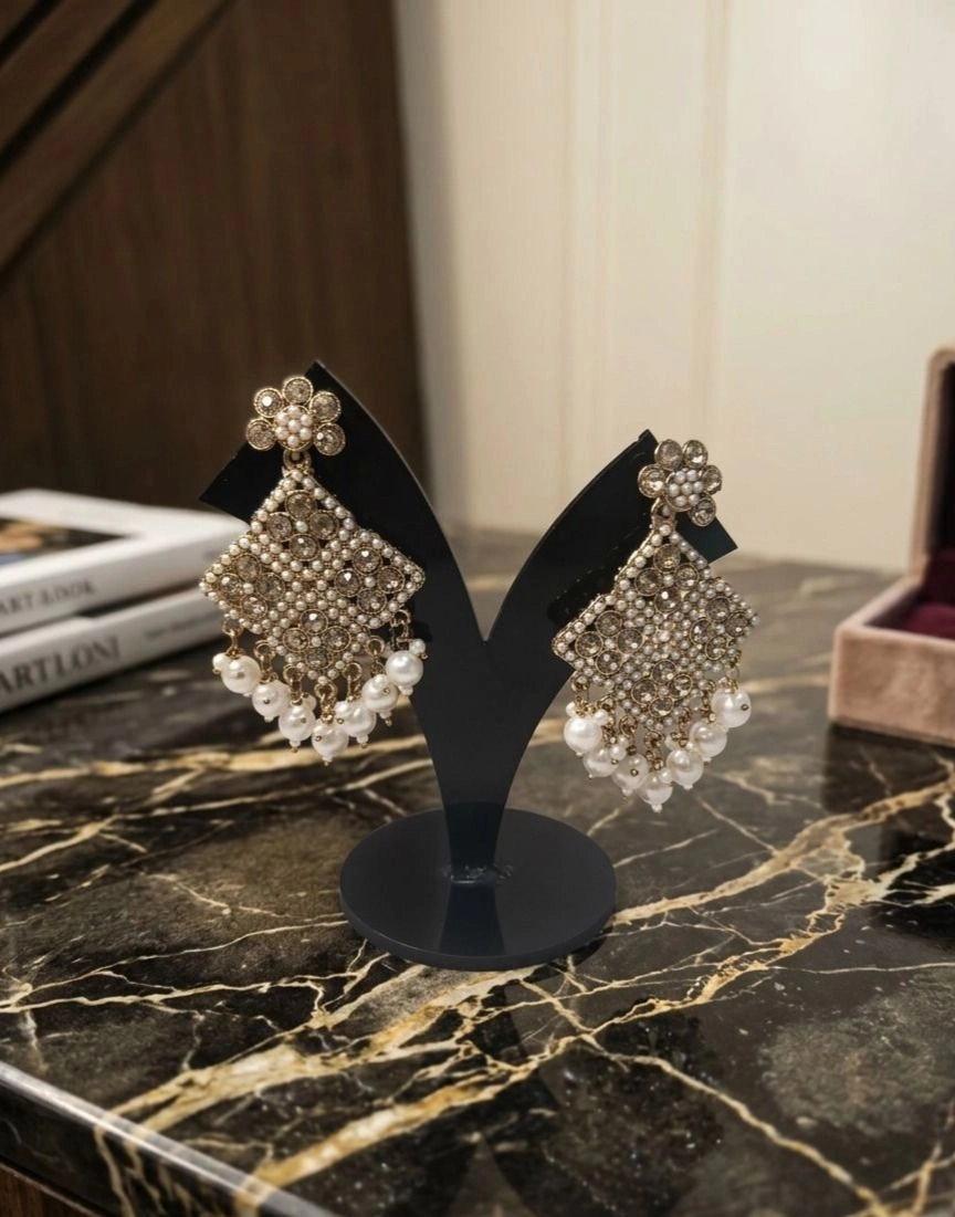 Traditional Kundan and Pearl Dangler Earrings