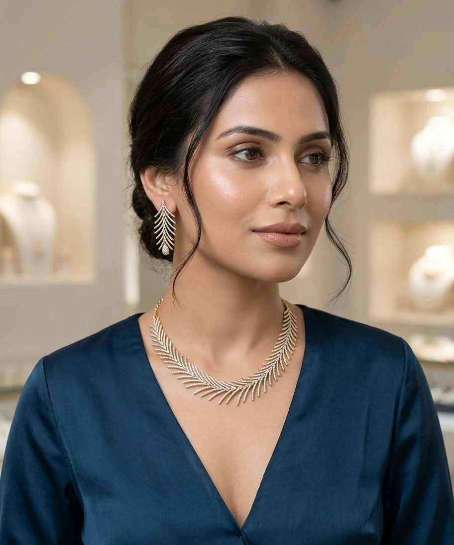Leaf Cascade Necklace Set