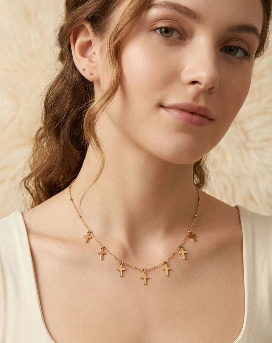 Dainty Gold Cross Charm Necklace 1