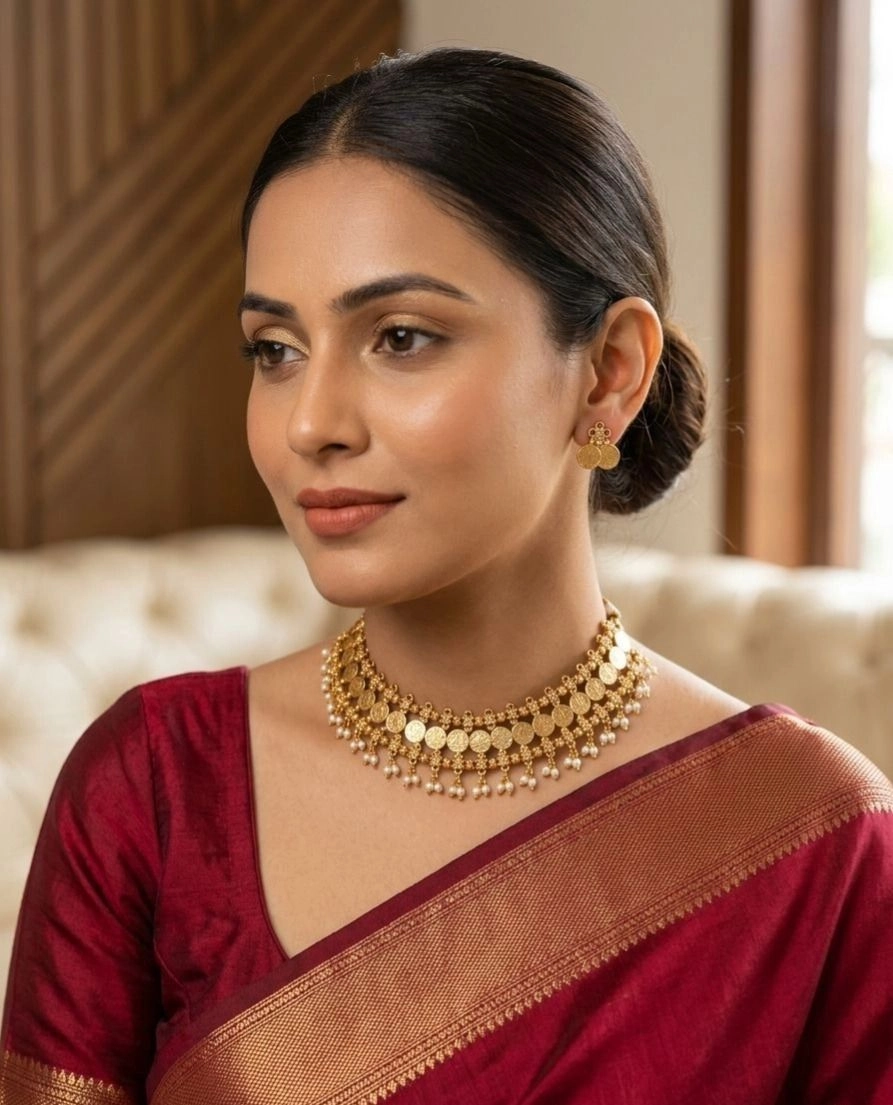 Antique Gold Plated Coin Choker Set 1