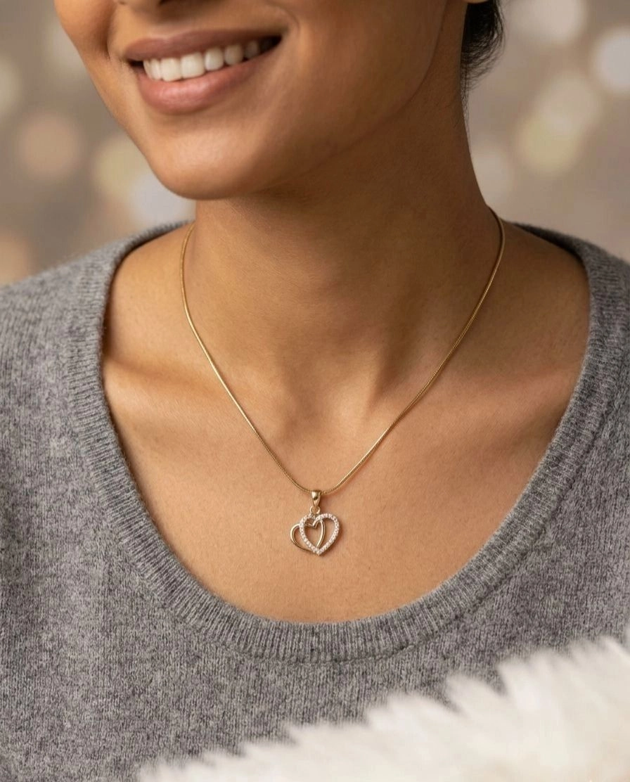 Interlocking double heart pendant necklace 1