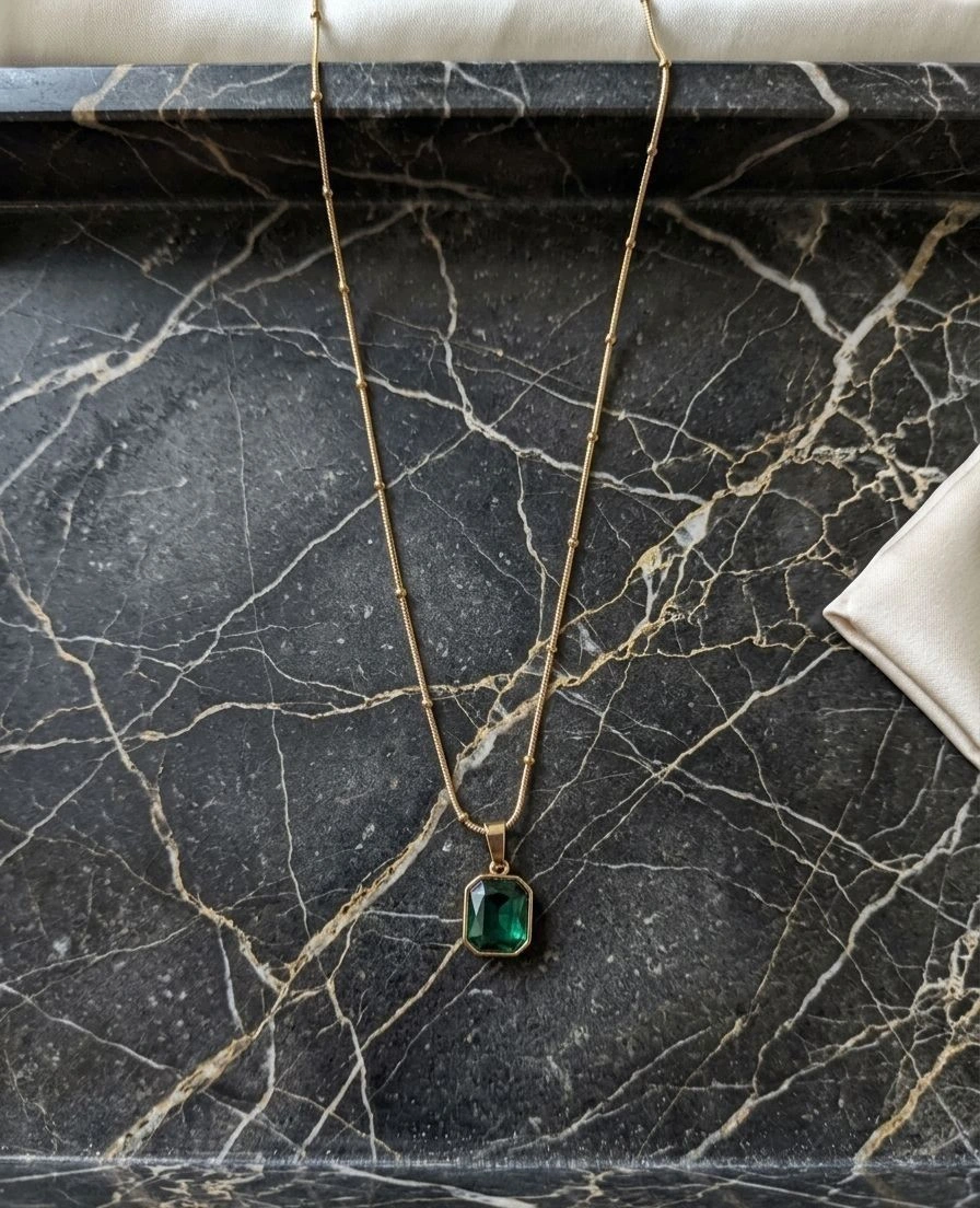 Emerald-cut green stone pendant necklace 2