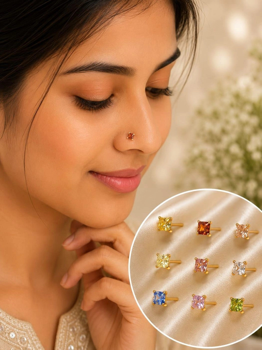 Princess Cut Colorful Nose Pin
