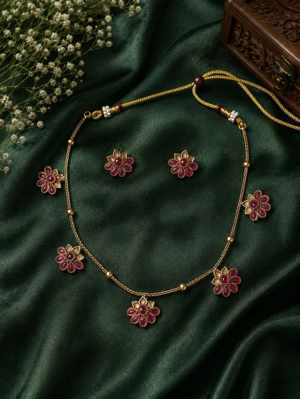 Floral Kemp Stone Gold-Plated Choker Set 1