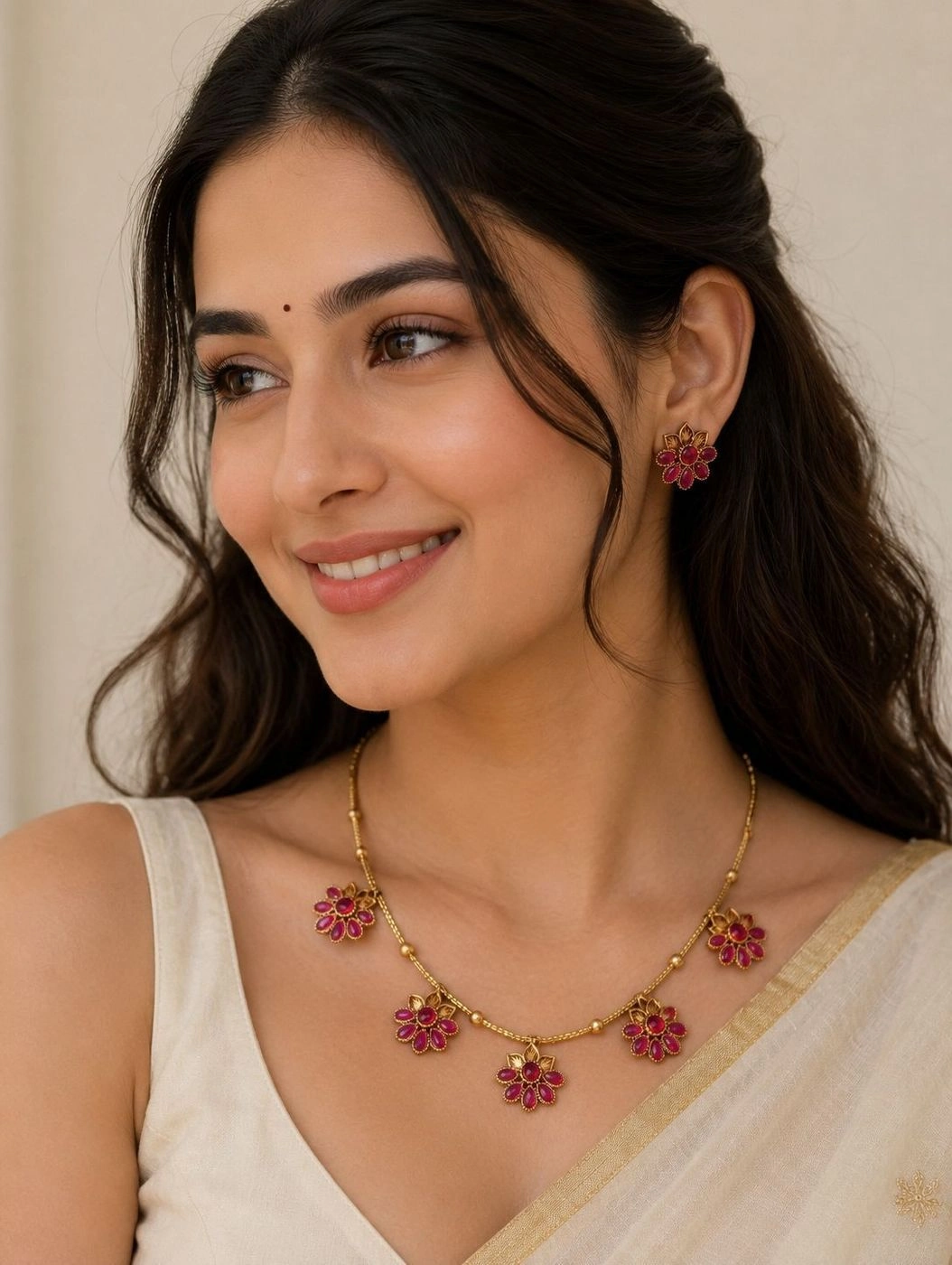 Floral Kemp Stone Gold-Plated Choker Set 2
