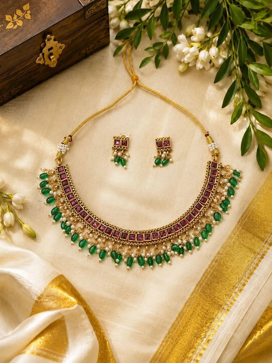 Traditional South Indian Kemp Choker Set 2
