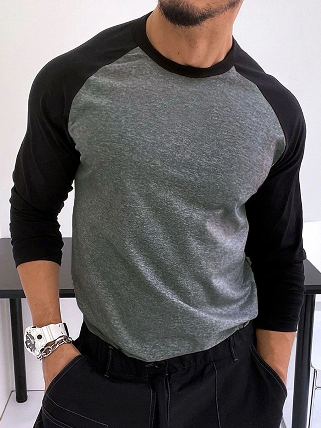 Unisex Raglan Full Sleeve Grey&Black T-Shirt
