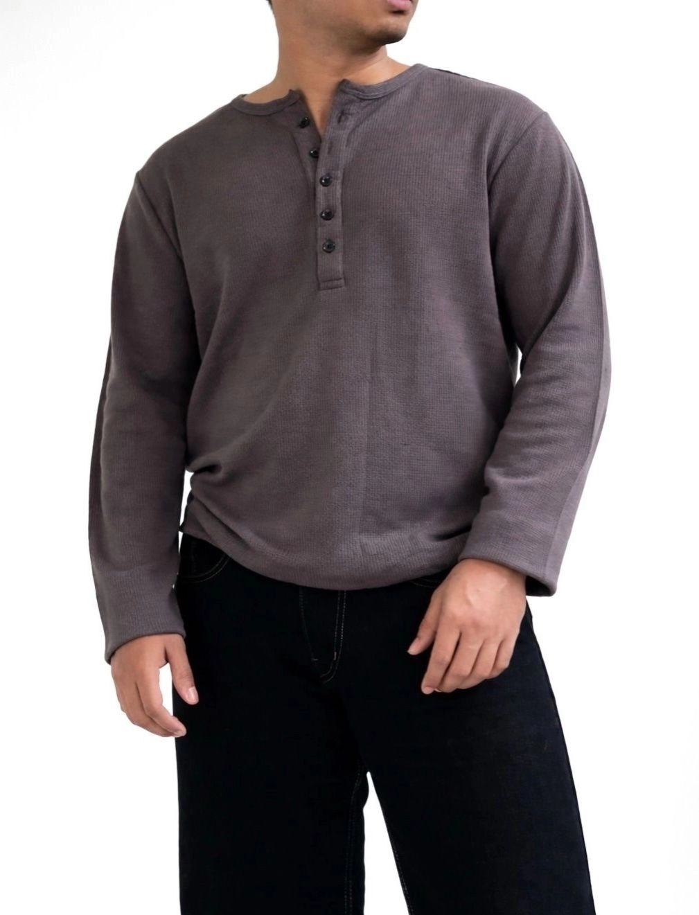 Unisex Grey Waffle Henley T-Shirt 2