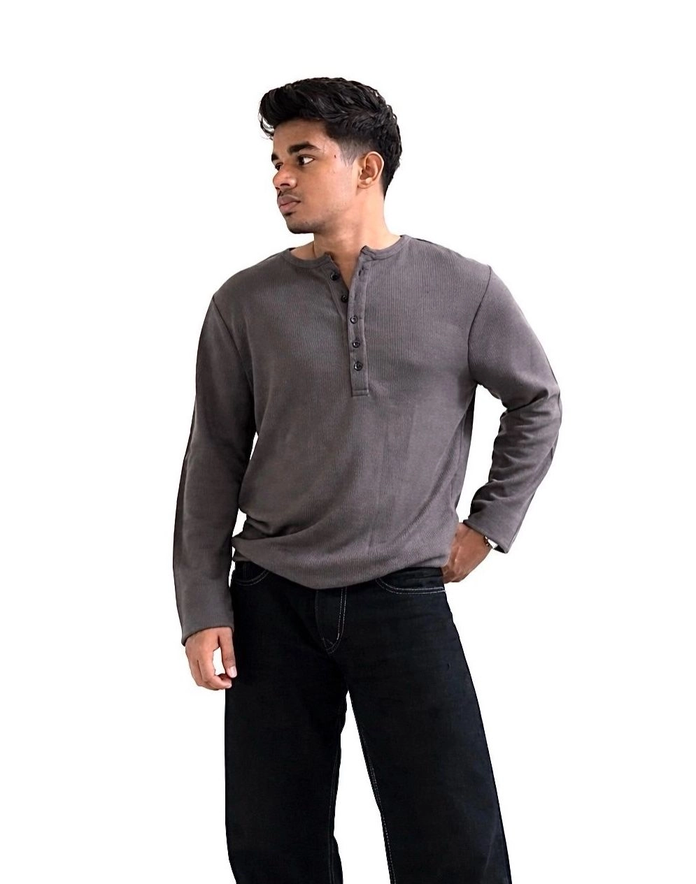 Unisex Grey Waffle Henley T-Shirt