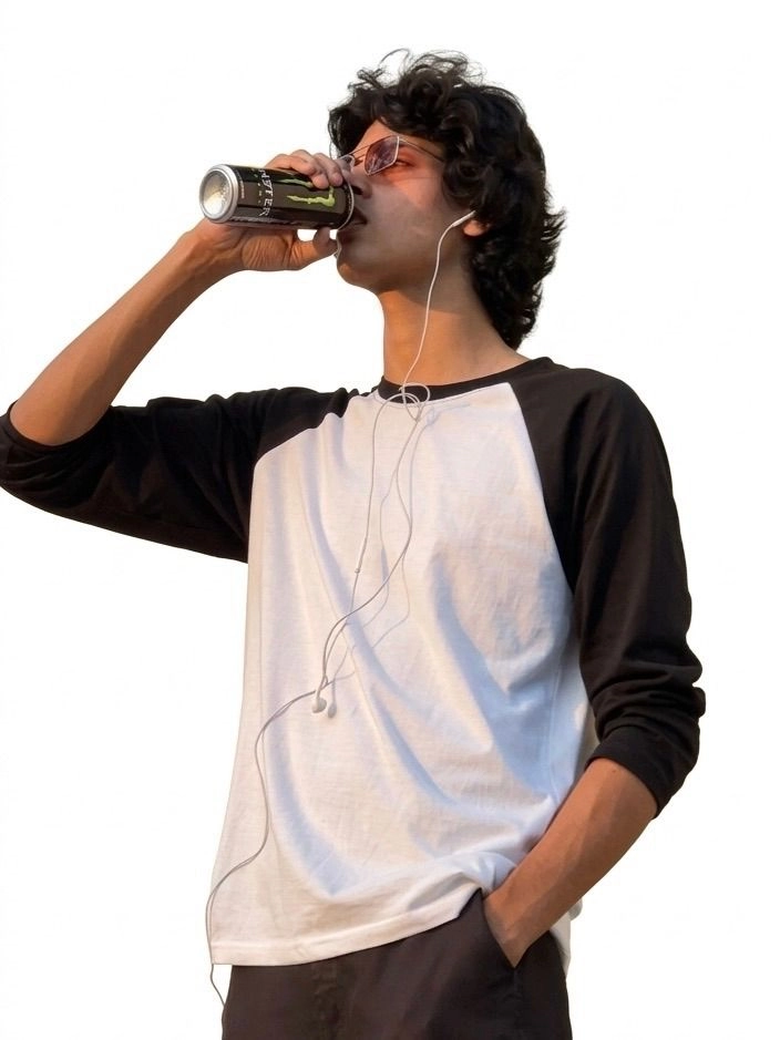 Unisex Raglan Full Sleeve White&Black T-Shirt 2