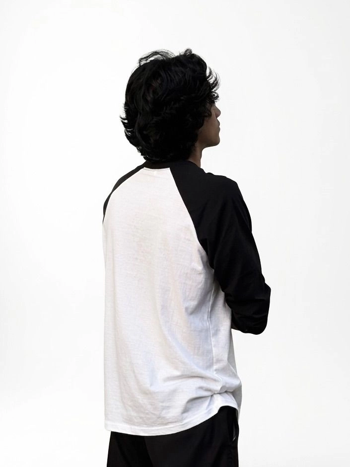 Unisex Raglan Full Sleeve White&Black T-Shirt 3