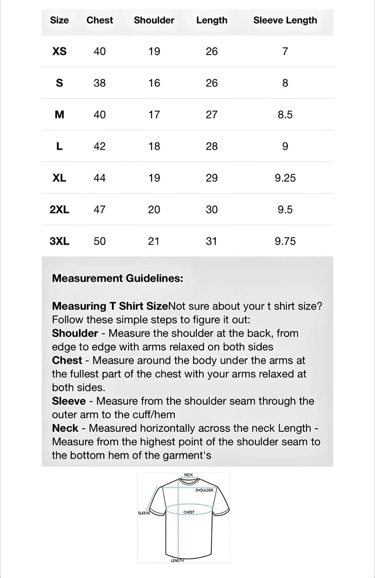 Size chart