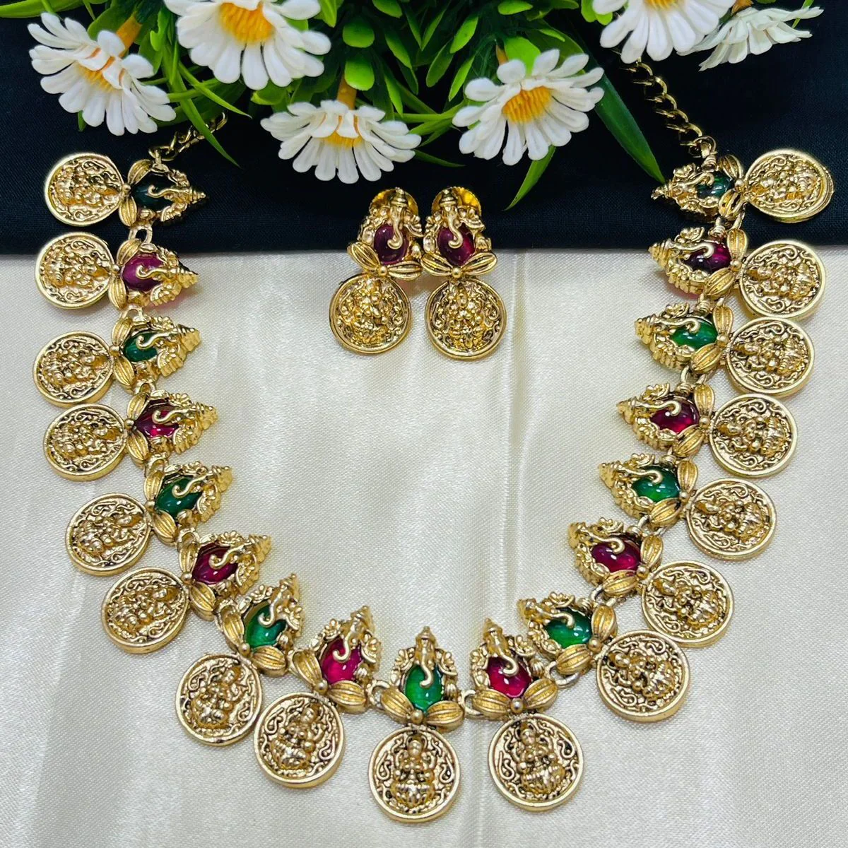 Royal Lakshmi Coin Temple Necklace Set