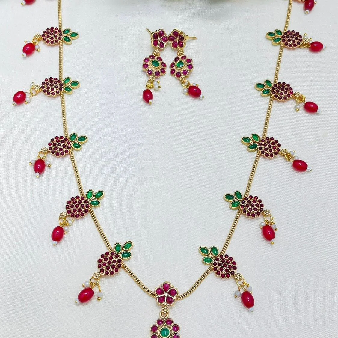 Ruby Bloom Designer Long Necklace Set