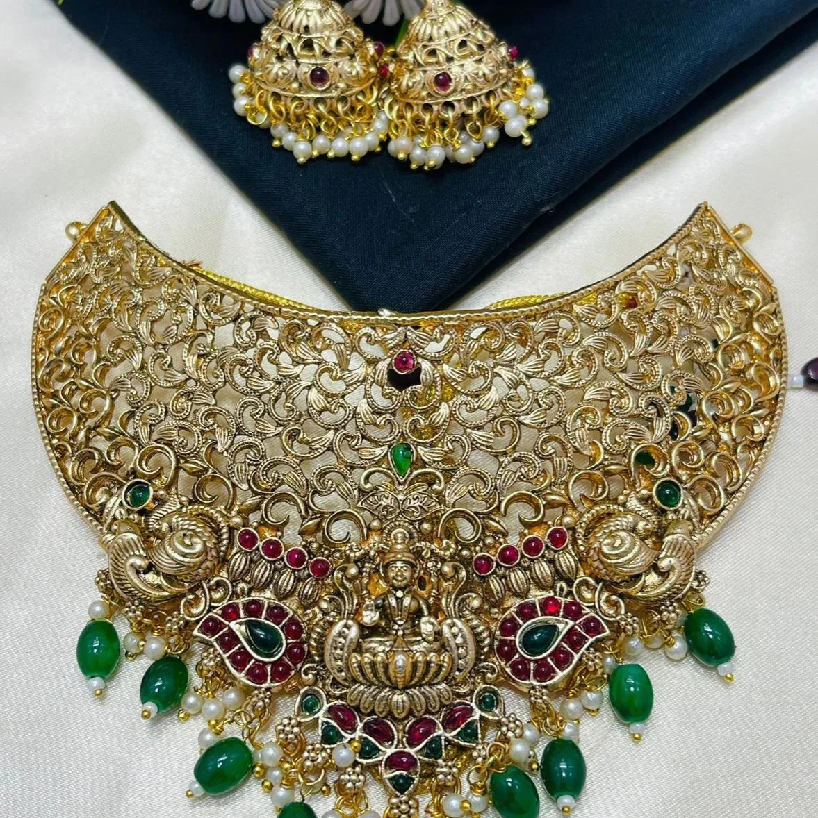 Royal Lakshmi Emerald Temple Bridal Choker Set