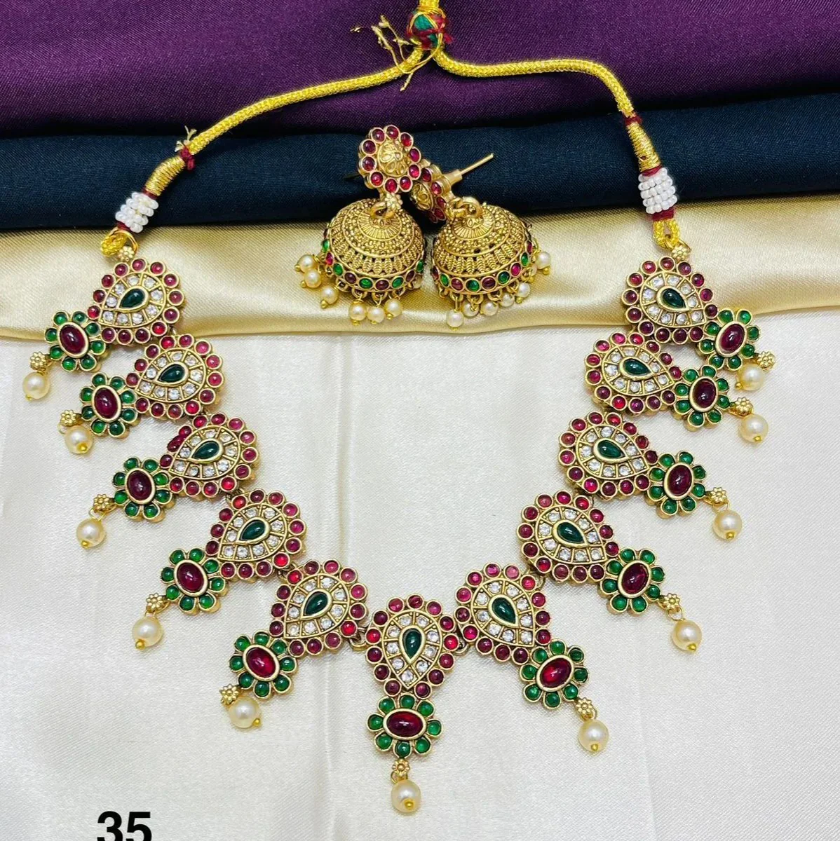 Royal Ruby Emerald Peacock Bridal Necklace Set