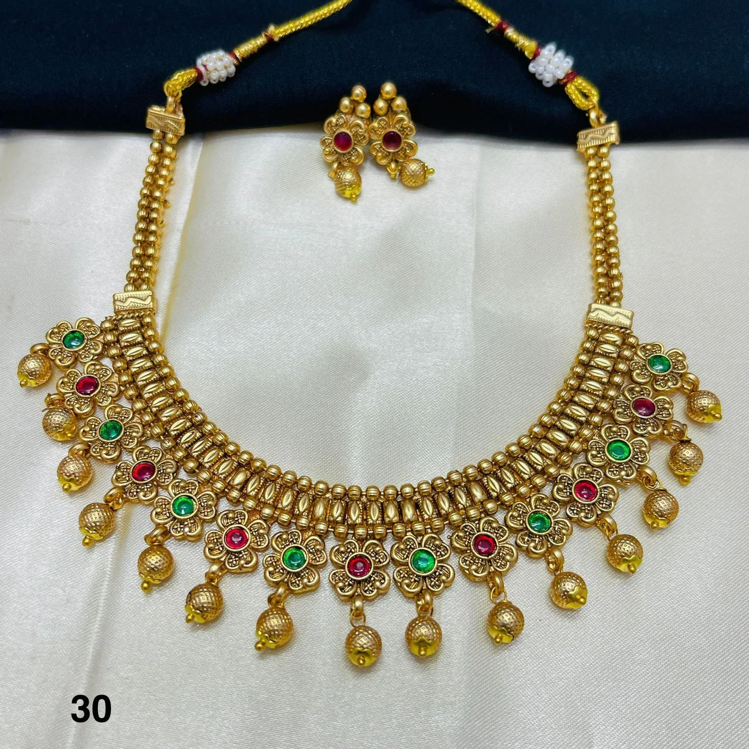 Royal Lakshmi Floral Temple Necklace Set