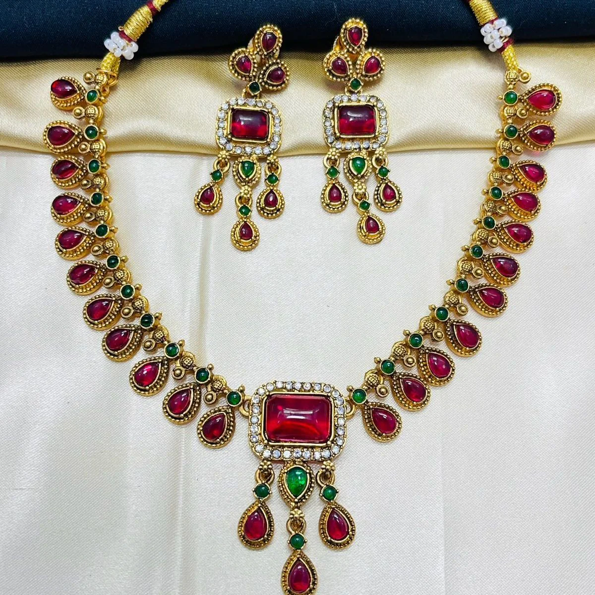 Regal Ruby Emerald Bridal Necklace Set
