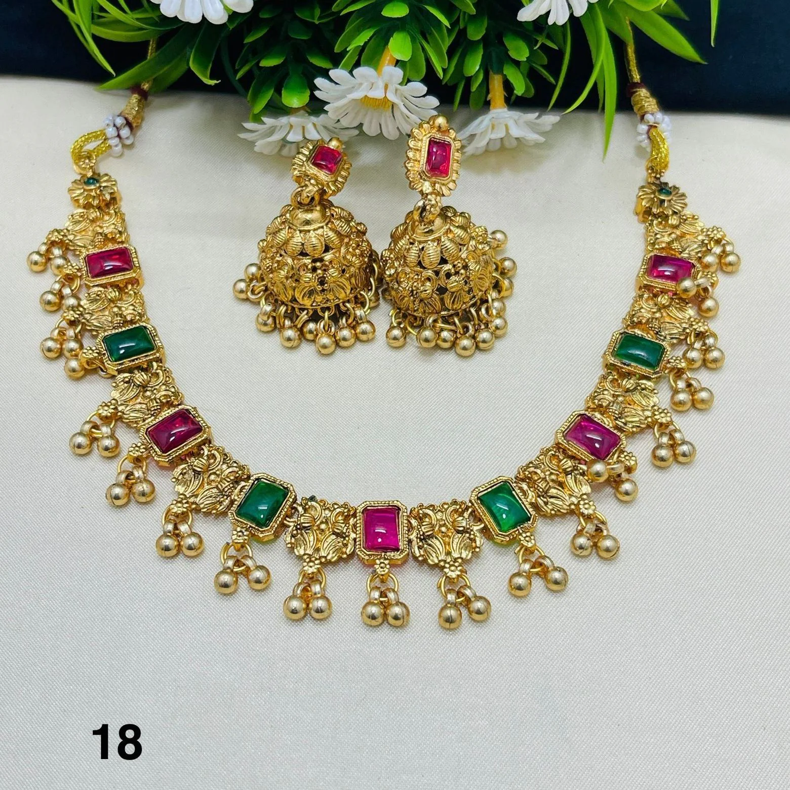 Royal Ruby Emerald Antique Necklace Set