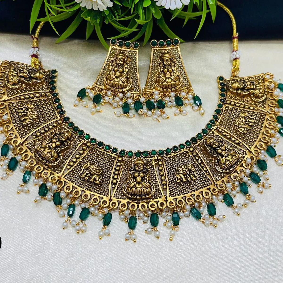 Divine Lakshmi Temple Grand Necklace Set
